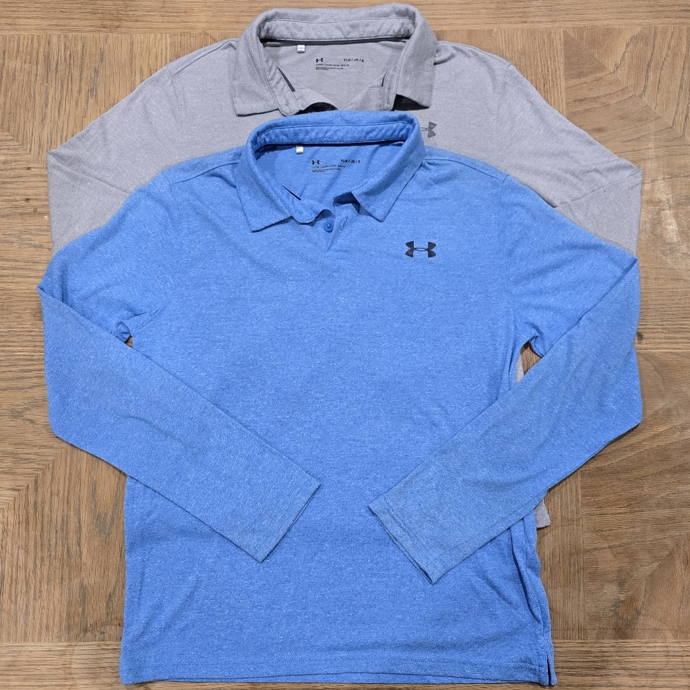 UNDER ARMOUR Blue and Gray Long Sleeve Polo Style Duo YLG